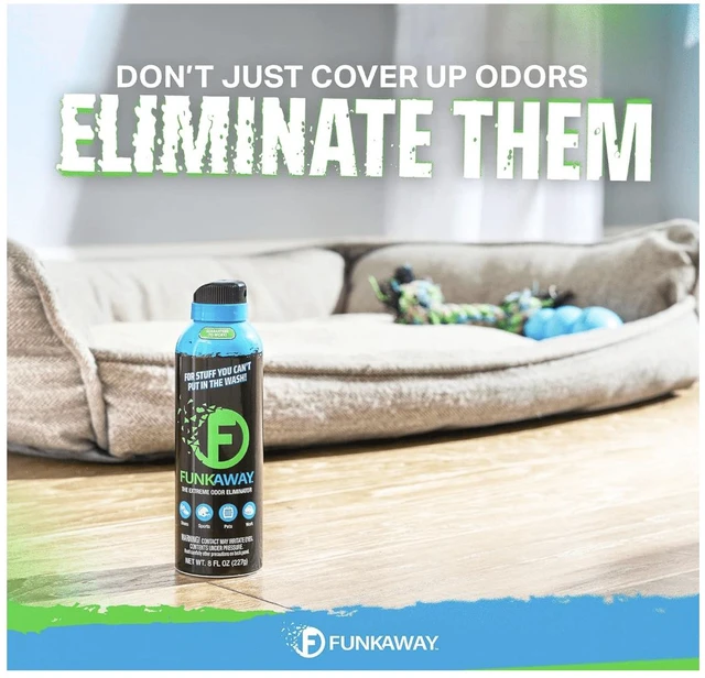 Alt view image 2 of 6 - FunkAway Odor Eliminator Air Freshener Aerosol Spray, 8 oz, Extreme Deodorizer Removes Shoe, Pet, Sweat, Smoke & Mildew Smells