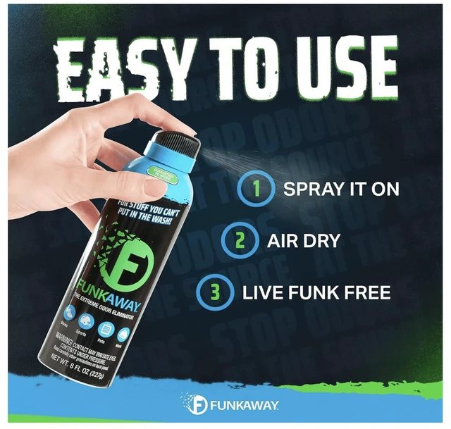 Alt view image 5 of 6 - FunkAway Odor Eliminator Air Freshener Aerosol Spray, 8 oz, Extreme Deodorizer Removes Shoe, Pet, Sweat, Smoke & Mildew Smells