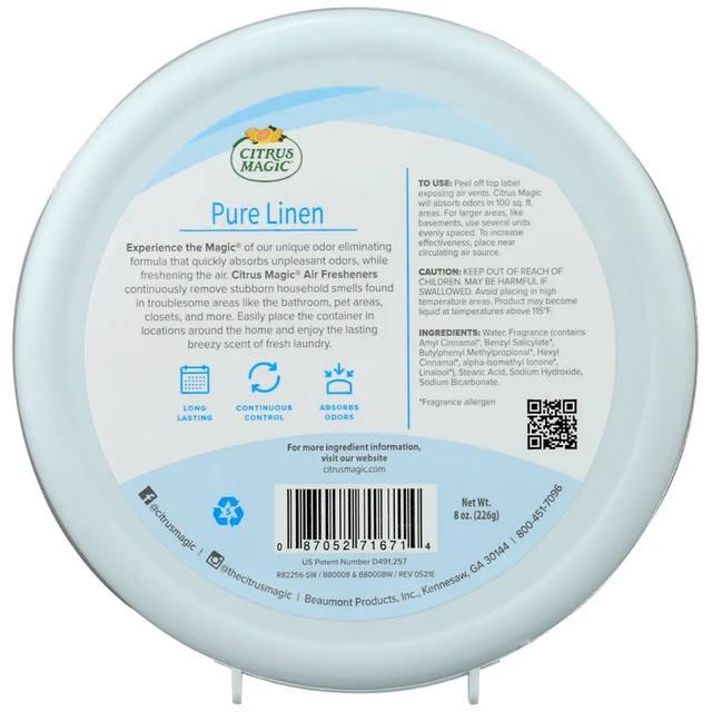 Alt view image 5 of 5 - Citrus Magic Odor Absorbing & Eliminating Solid Air Freshener, Pure Linen, 8oz