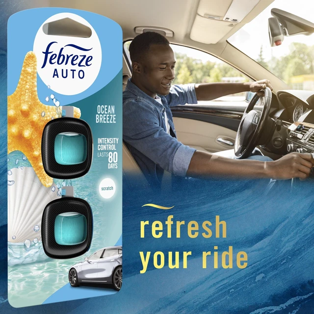 Alt view image 6 of 6 - Febreze AUTO Odor-Fighting Car Vent Clip Air Freshener, Ocean Breeze, 2 Count