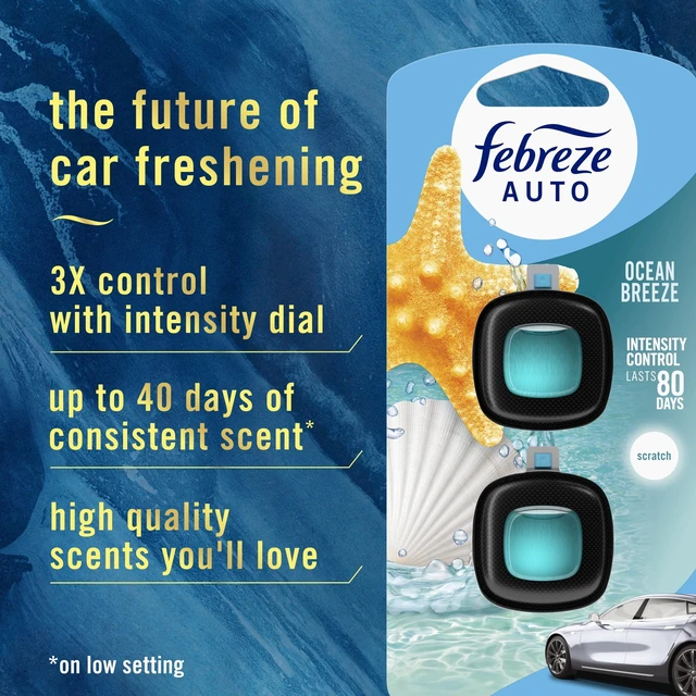 Alt view image 2 of 6 - Febreze AUTO Odor-Fighting Car Vent Clip Air Freshener, Ocean Breeze, 2 Count