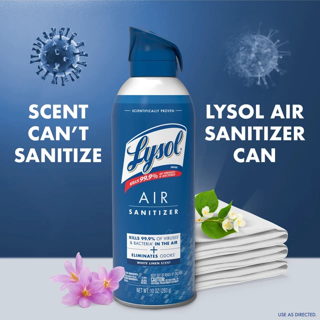Alt view image 3 of 6 - Lysol Air Sanitizer Spray Bacterial Odor Elimination Air Freshener Alternative White Linen Scent 10oz