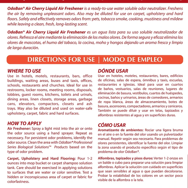 Alt view image 3 of 4 - OdoBan Cherry Professional Cleaning Ready-to-Use Liquid Air Freshener, 1 Gallon, 2-Pack