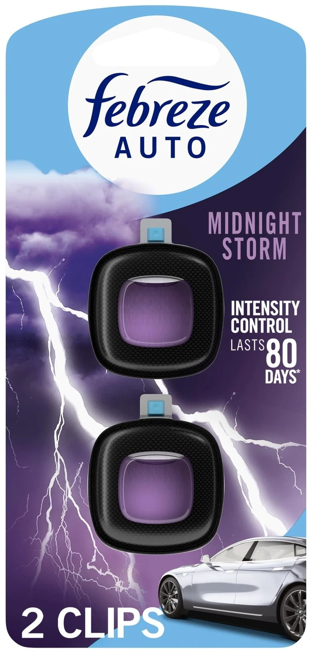 Main image of Febreze Auto Car Vent Clip Air Freshener, Midnight Storm Scent, 2 Count