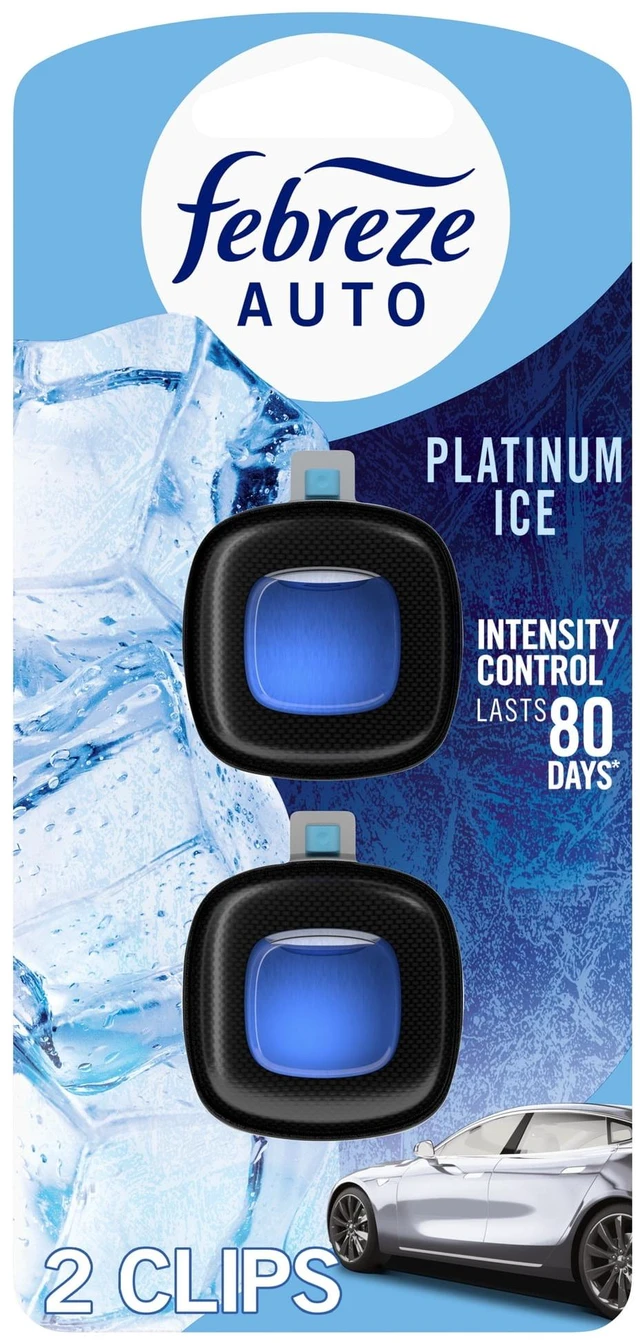 Main image of Febreze Platinum Ice Auto Car Air Freshener, Odor-Fighting Car Vent Clip, 2 Count