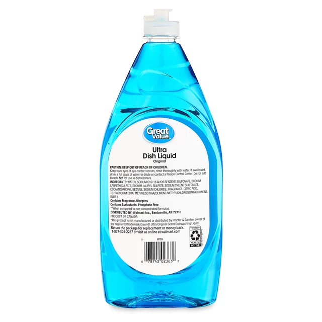Alt view image 2 of 6 - 4 Pack Great Value Ultra Dish Liquid, Original, 28 fl oz