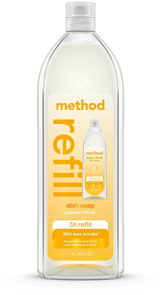 Main image of Method Super Shine Liquid Dish Soap Refill, 48 fl oz, Powered by Enzymes, Coastal Citron Scented