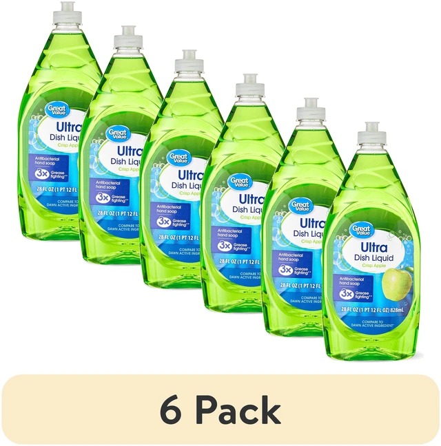Main image of Great Value Ultra Antibacterial Dish Liquid, Crisp Apple, 28fl oz (6-Pack)