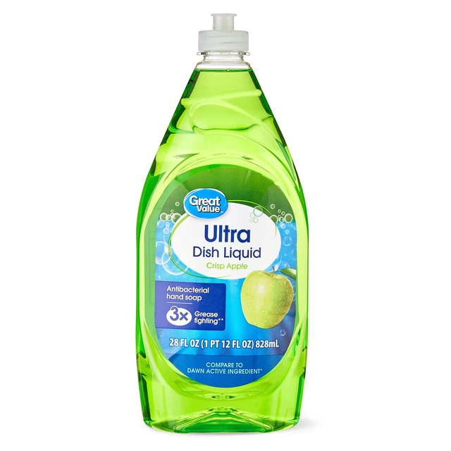 Alt view image 4 of 6 - Great Value Ultra Antibacterial Dish Liquid, Crisp Apple, 28fl oz (6-Pack)