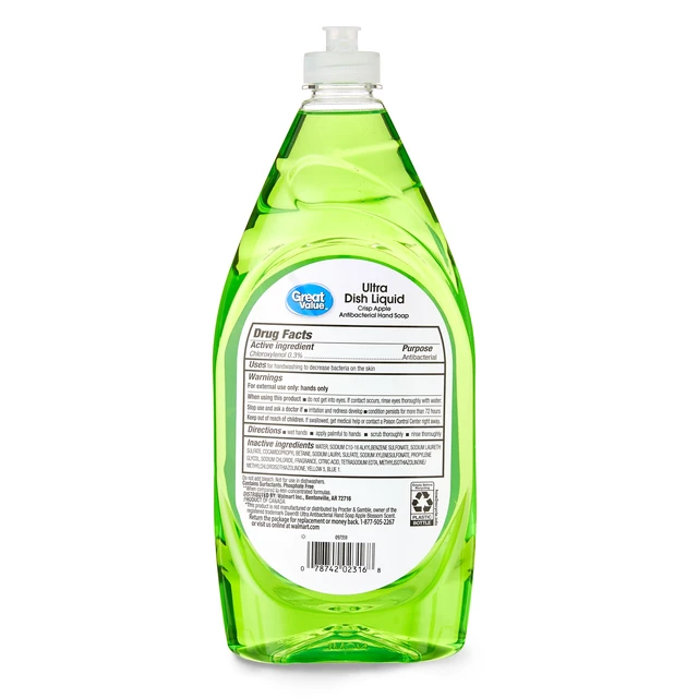 Alt view image 6 of 6 - Great Value Ultra Antibacterial Dish Liquid, Crisp Apple, 28fl oz (6-Pack)