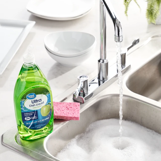 Alt view image 5 of 6 - Great Value Ultra Antibacterial Dish Liquid, Crisp Apple, 28fl oz (6-Pack)