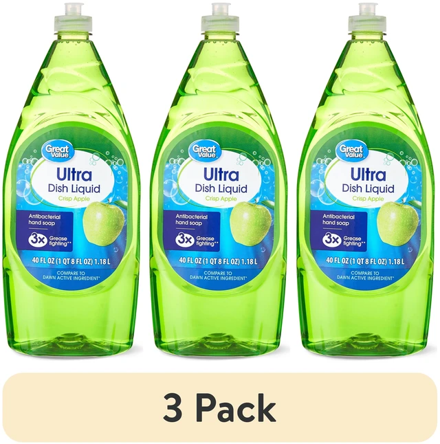 Main image of 3 Pack Great Value Antibacterial Hand Soap Ultra Dish Liquid, Crisp Apple, 40 fl oz