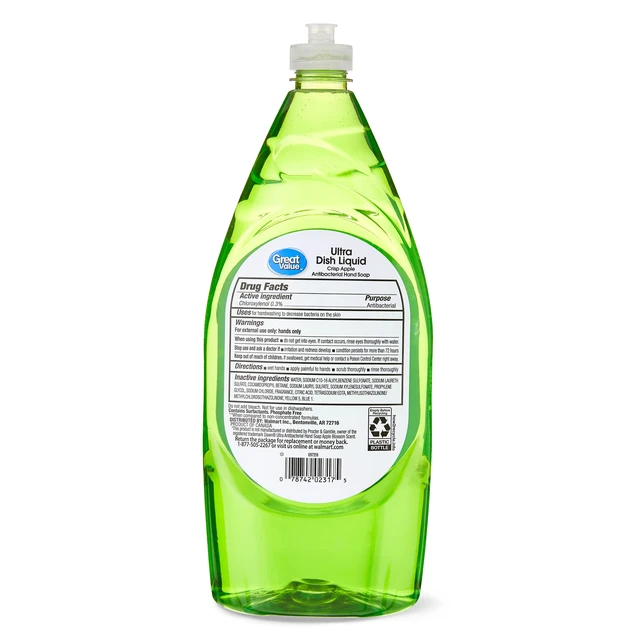 Alt view image 6 of 6 - 3 Pack Great Value Antibacterial Hand Soap Ultra Dish Liquid, Crisp Apple, 40 fl oz