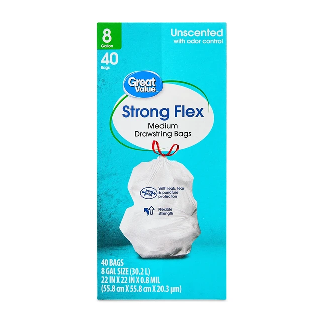 Alt view image 6 of 6 - Great Value Strong Flex Medium Drawstring Garbage Bags 8gal 40Count
