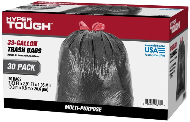Main image of Hyper Tough 33-Gallon Drawstring Contractor Bags, Multipurpose Clean-Up, 1.05 MIL, 30 Count