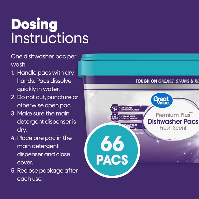 Alt view image 2 of 6 - Great Value Premium Plus Dishwasher Pacs, Fresh Scent, 66 Count