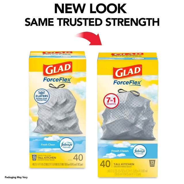 Alt view image 5 of 5 - Glad ForceFlex 13-Gallon Drawstring Tall Kitchen Trash Bags, Febreze Fresh Clean Scent, 40 Bags