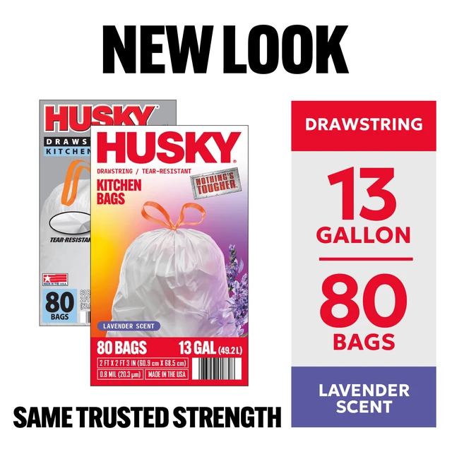 Alt view image 2 of 6 - Husky 13 Gallon Tall Kitchen Drawstring Bags, Lavender Scented, 80 Count