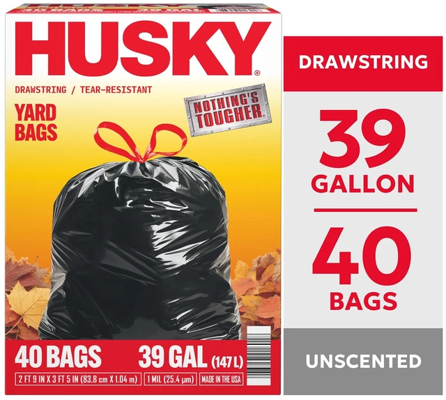 Main image of Husky 39Gallon Drawstring Yard Bags, Black, 40Bags