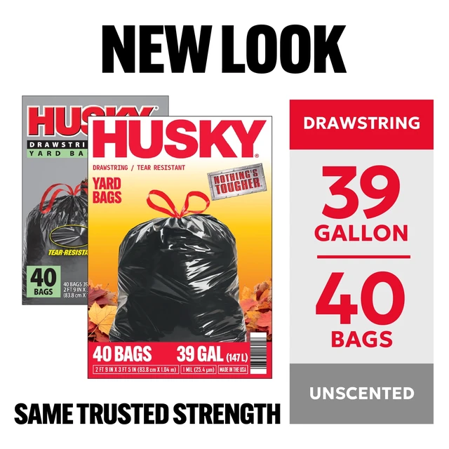 Alt view image 4 of 6 - Husky 39Gallon Drawstring Yard Bags, Black, 40Bags
