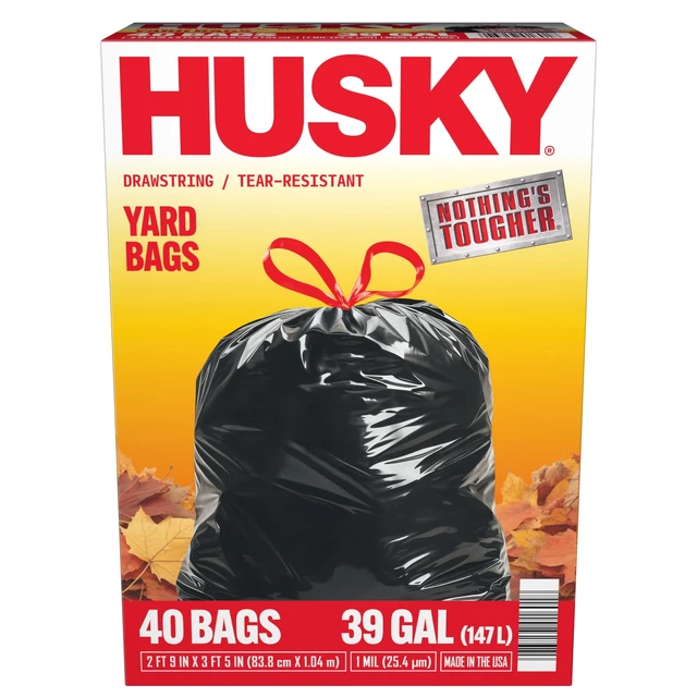 Alt view image 5 of 6 - Husky 39Gallon Drawstring Yard Bags, Black, 40Bags