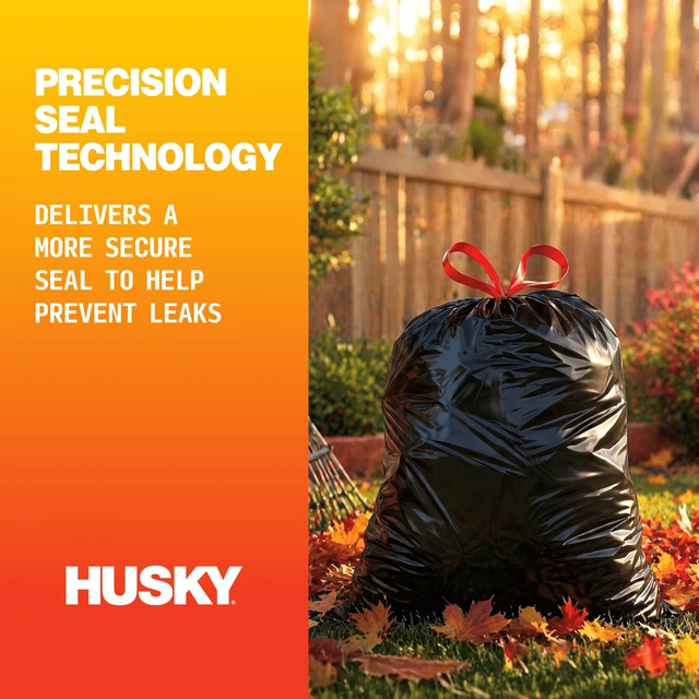 Alt view image 6 of 6 - Husky 39Gallon Drawstring Yard Bags, Black, 40Bags