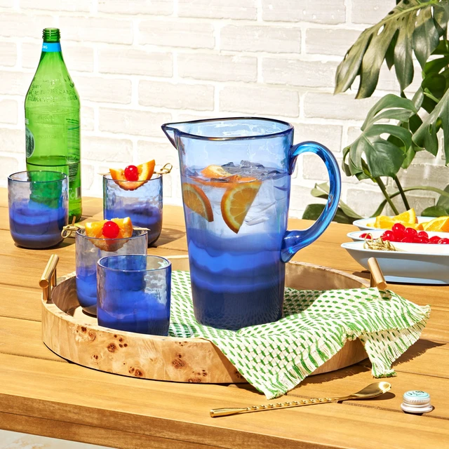 Alt view image 5 of 6 - Beautiful by Drew Barrymore 2.3 Gal Acrylic Colorblock Pitcher, Blue
