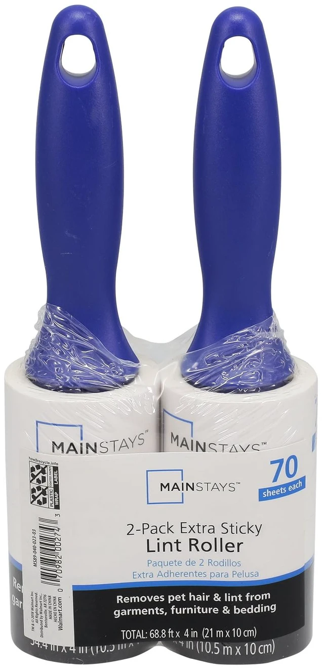 Main image of Mainstays Lint Roller Twin Pack - 70 Sheets per Roll, 140 Total Sheets, Pet, Clothing Care, Furniture, Crafts, Travel