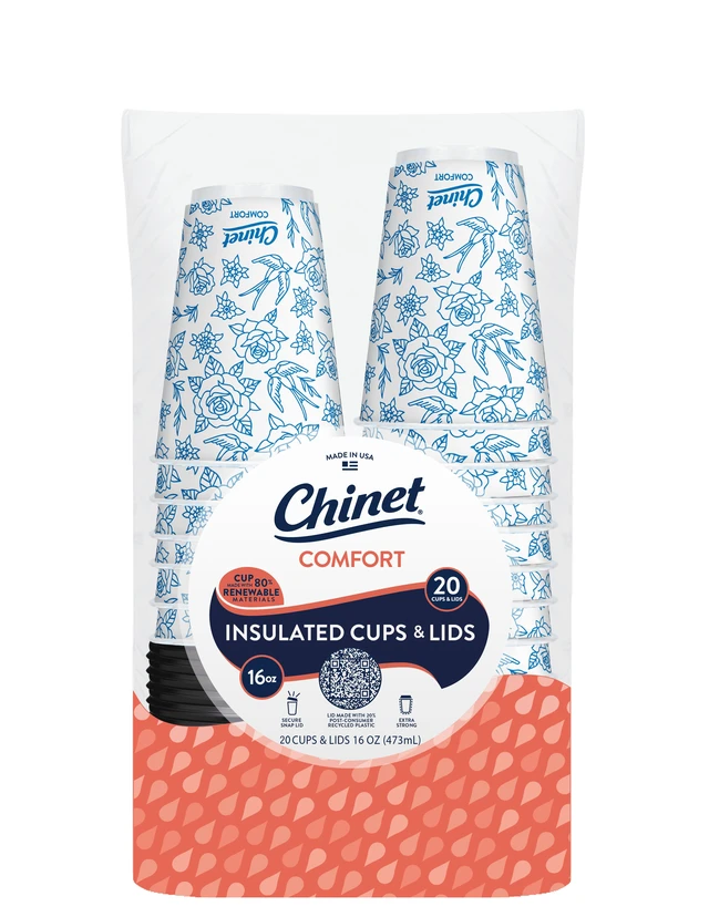 Alt view image 4 of 5 - Chinet Comfort 16oz Premium Disposable Paper Hot Cups with Lids, 20 Count