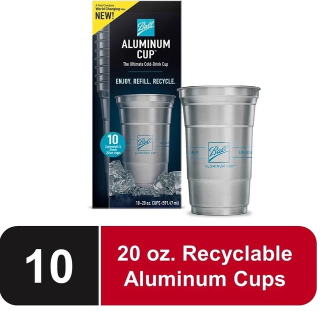 Main image of Ball Aluminum Cold-Drink Cups 20 Oz Disposable Recyclable, Silver, 10 Count