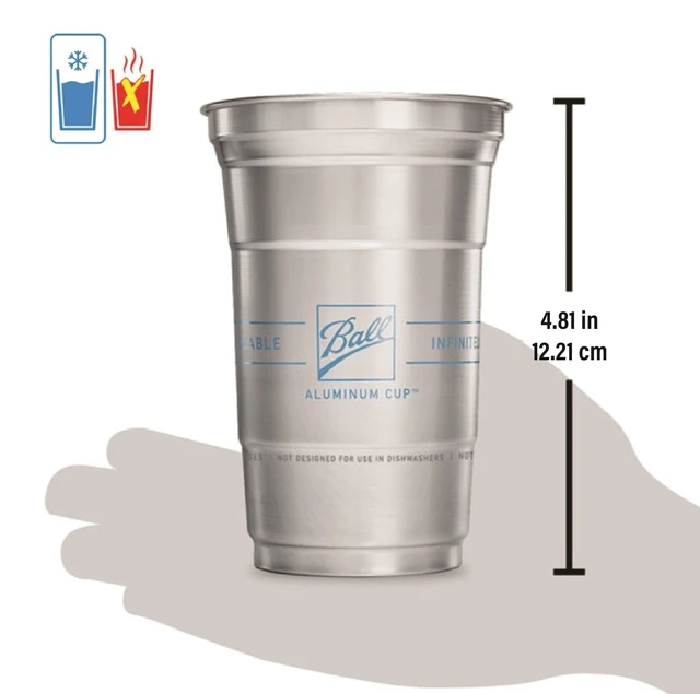 Alt view image 3 of 5 - Ball Aluminum Cold-Drink Cups 20 Oz Disposable Recyclable, Silver, 10 Count