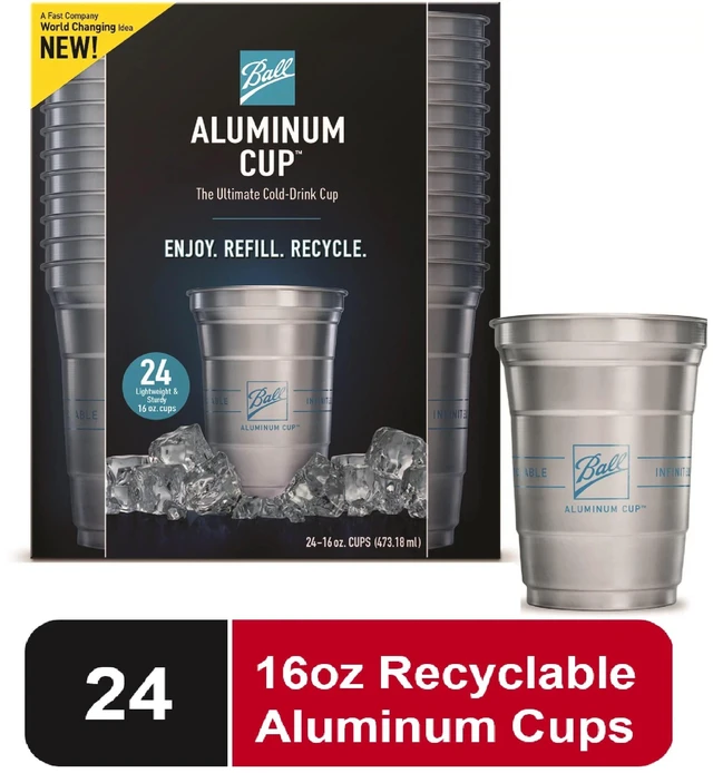 Main image of Ball Aluminum Cup 16oz Disposable Recyclable Cold-Drink Cups, 24 Count