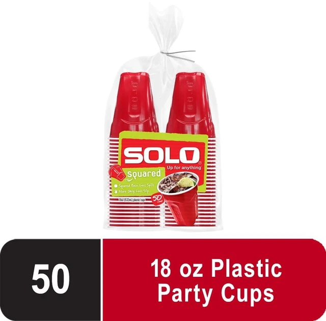 Main image of Red Solo 18 oz Plastic Disposable Cups, 50 Count