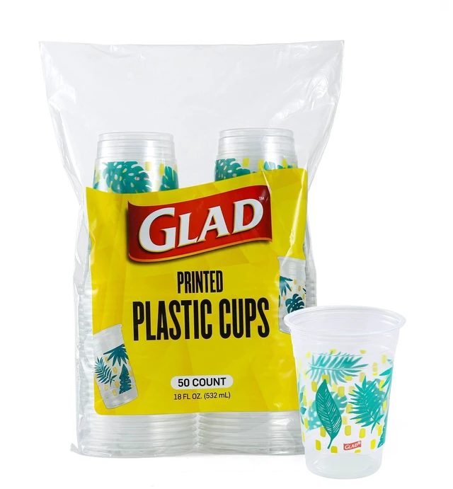 Main image of Glad Everyday 18oz Printed Clear Plastic Cups 50ct Palm Leaves