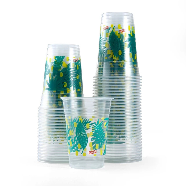 Alt view image 2 of 4 - Glad Everyday 18oz Printed Clear Plastic Cups 50ct Palm Leaves