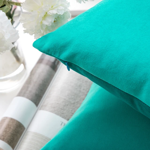 Alt view image 4 of 7 - Phantoscope Soft Silky Velvet Series Square Decorative Throw Pillow Cushion, 18" x 18", Turquoise, 2 Pack