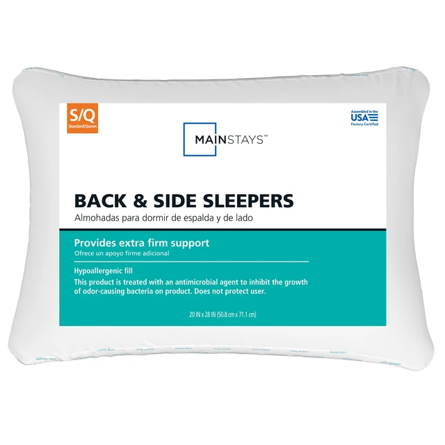 Alt view image 4 of 6 - Mainstays Back & Side Sleeper Bed Pillow (Standard/Queen, Extra Firm Support) 2-Pack