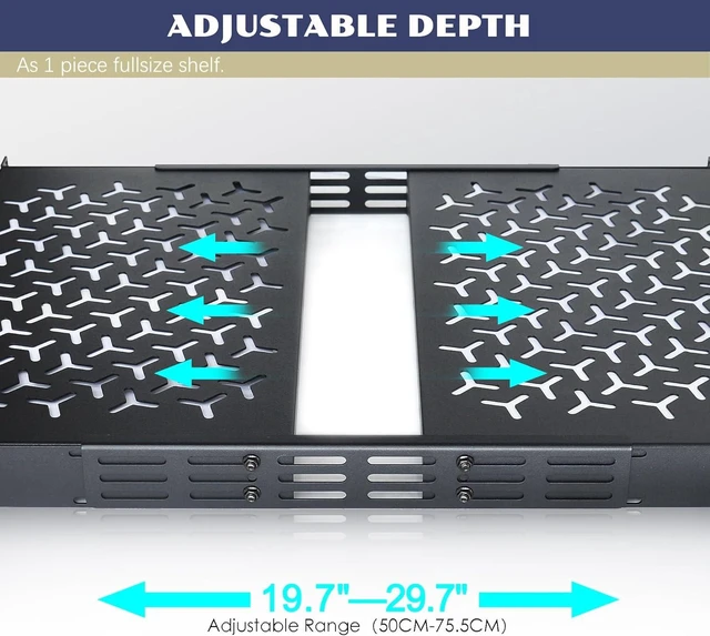 Alt view image 9 of 12 - 1U Rack Shelves (2-Pack), 1 PCS 8" Deep Cantilever & 1 PCS 12" Deep Cantilever, with Optional Joints to Combine as One Full Size Server Rack Shelf