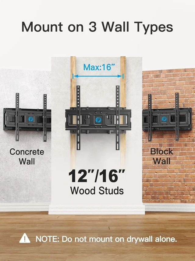 Alt view image 11 of 14 - Pipishell TV Wall Mount for 26-65 inch LED LCD OLED 4K TVs up to 99lbs, Full Motion TV Mount Bracket Articulating Swivel Extension Tilting Leveling Max VESA 400x400mm, Fits 12/16 Inch Wood Studs