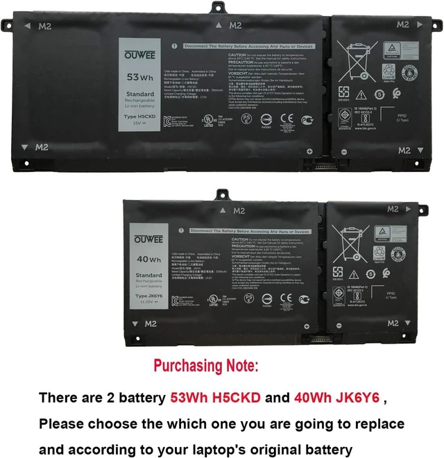 Alt view image 9 of 10 - H5CKD Battery Replacement for Dell Inspiron 5400 5406 7405 7300 7306 7500 7506 2-in-1 Silver 5300 5301 5401 5402 5408 5409 5501 5502 5508 5509 Series Latitude 3410 3510 Vostro 5300 5301 7T8CD