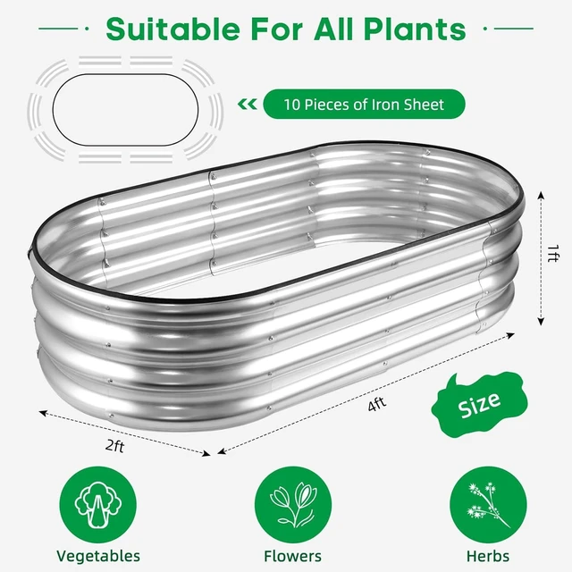 Alt view image 9 of 14 - JERIA Raised Garden Bed,Galvanized Raised 2 Pcs 4×2×1ft Planter Boxes Outdoor with Easy Assembly, Large Garden Bed for Vegetables, Fruits, Flower