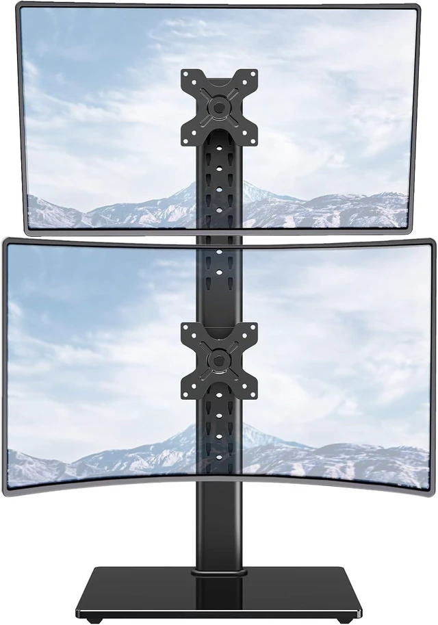 Alt view image 8 of 14 - MOUNTUP Vertical Dual Monitor Stand, Stack Two Screens up to 32 inches,17.6 Lbs, Free-Standing Monitor Desk Mount, Monitor Riser with Swivel, Tilt, Height Adjustable, VESA Stand 100 x 100mm, 75 x 75mm