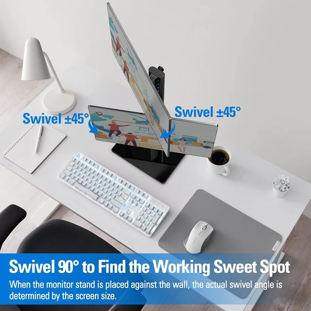 Alt view image 12 of 14 - MOUNTUP Vertical Dual Monitor Stand, Stack Two Screens up to 32 inches,17.6 Lbs, Free-Standing Monitor Desk Mount, Monitor Riser with Swivel, Tilt, Height Adjustable, VESA Stand 100 x 100mm, 75 x 75mm