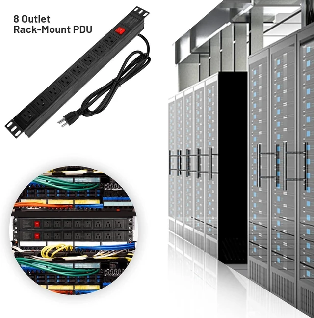 Alt view image 14 of 14 - BTU Power Strip Surge Protector Rack-Mount PDU, 8 Right Angle Outlets Wide-Spaced, Mountable Power Strip Heavy Duty for Server Racks, Commercial, 300J (Black 6FT)