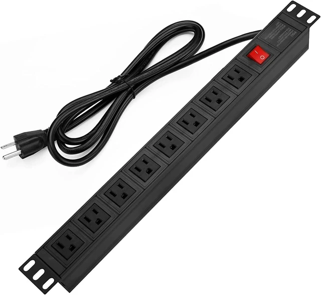 Alt view image 8 of 14 - BTU Power Strip Surge Protector Rack-Mount PDU, 8 Right Angle Outlets Wide-Spaced, Mountable Power Strip Heavy Duty for Server Racks, Commercial, 300J (Black 10FT)