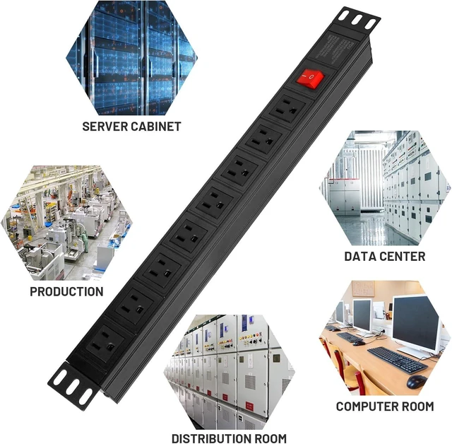 Alt view image 13 of 14 - BTU Power Strip Surge Protector Rack-Mount PDU, 8 Right Angle Outlets Wide-Spaced, Mountable Power Strip Heavy Duty for Server Racks, Commercial, 300J (Black 6FT)