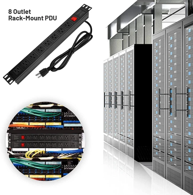 Alt view image 11 of 14 - BTU Power Strip Surge Protector Rack-Mount PDU, 8 Right Angle Outlets Wide-Spaced, Mountable Power Strip Heavy Duty for Server Racks, Commercial, 300J (Black 10FT)