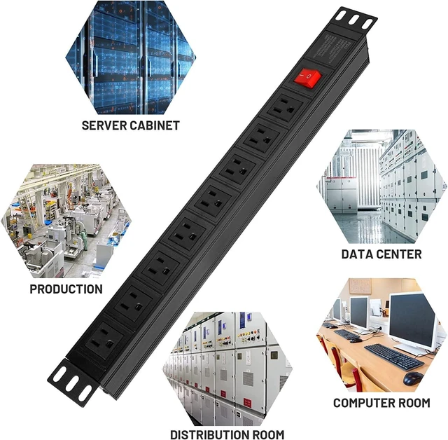 Alt view image 12 of 14 - BTU Power Strip Surge Protector Rack-Mount PDU, 8 Right Angle Outlets Wide-Spaced, Mountable Power Strip Heavy Duty for Server Racks, Commercial, 300J (Black 10FT)