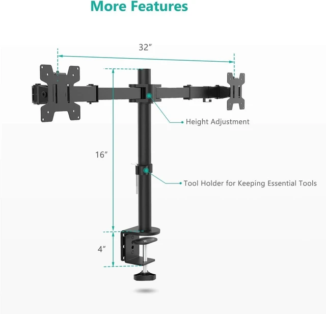 Alt view image 10 of 14 - WALI Dual Monitor Desk Mount, Monitor Stand for 2 Monitors Up to 27inch, Dual Monitor Mount Max 22lbs for Home, Office, School (M002), Black