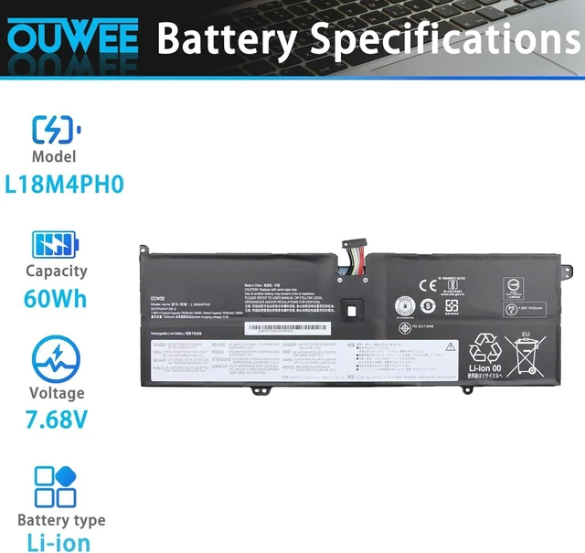 Alt view image 7 of 10 - L18M4PH0 Laptop Battery Compatible with Lenovo Ideapad Yoga C940-14IIL Series Notebook 5B10T11585 5B10W67374 L18C4PH0 5B10T11586 5B10W67180 7.68V 60Wh 7820mAh 4-Cell
